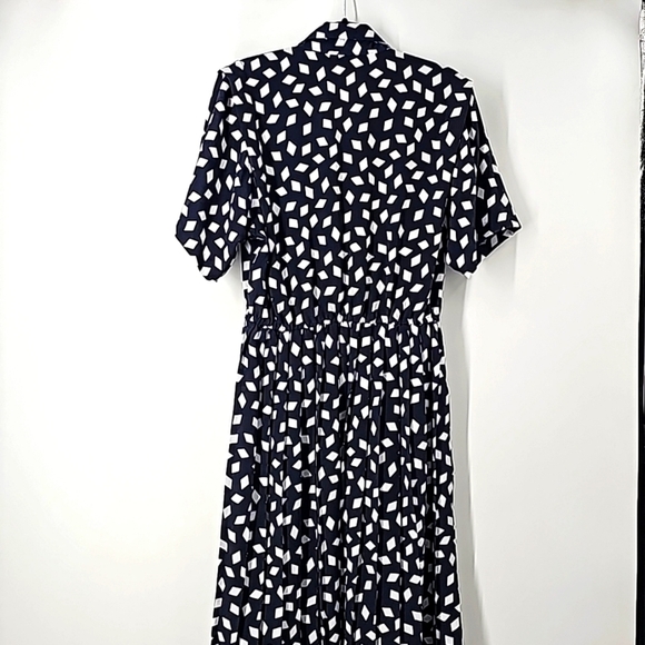 Vintage Leslie Fay Pleated Flowy Shirt Dress Diamond Fabric+Faux Pockets - Picture 13 of 17